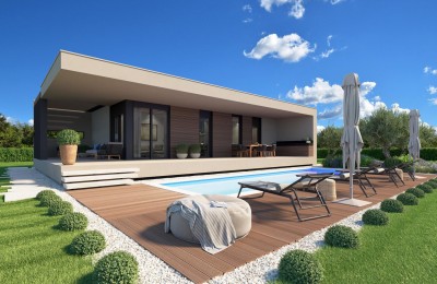 Suvremena kuća prizemnica modernog dizajna na rubu naselja sa otvorenim pogledom-namještena